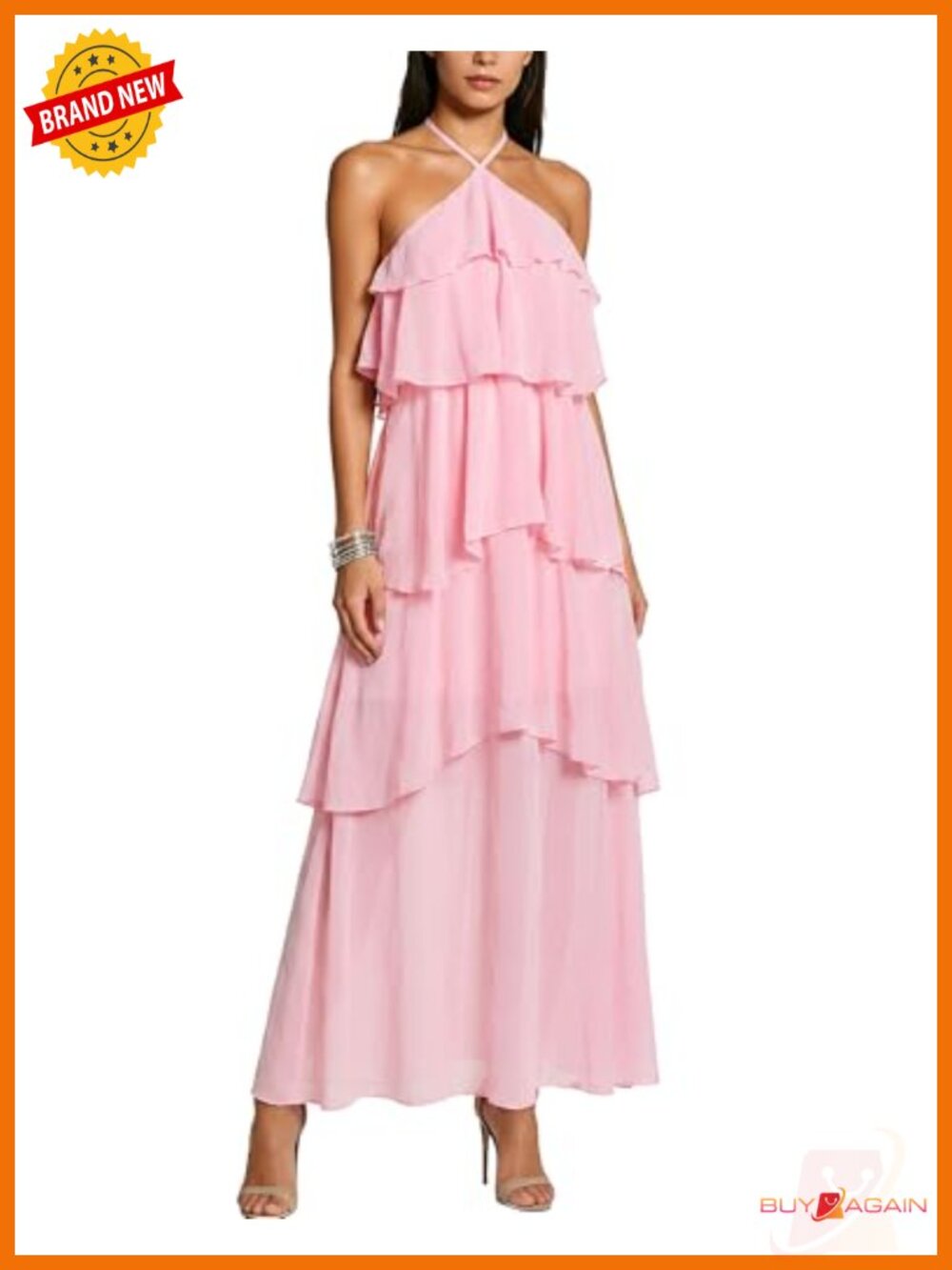 Halter Bridesmaid Dress Tiered Chiffon Maxi Formal Evening Wedding Guest
